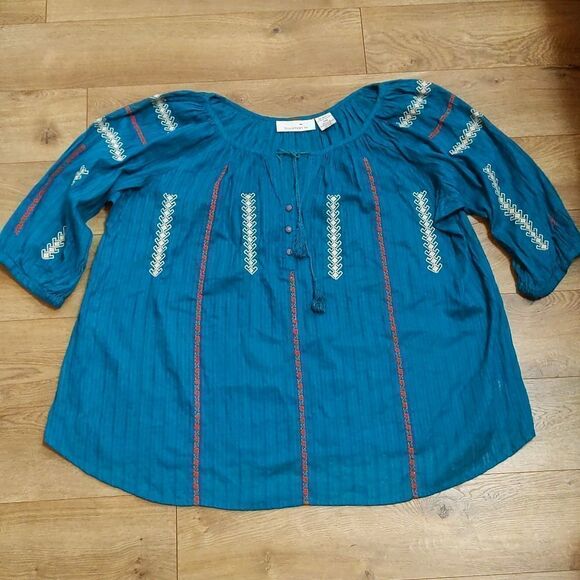 Roaman's Tops - Roamans Embroidered Peasant Blouse 1/2 sleeve 24W
